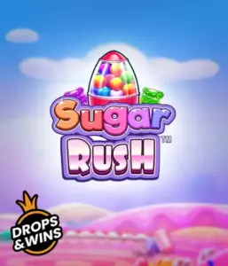 Скриншот игрового автомата Sugar Rush от Pragmatic Play, показывающее волшебный мир конфет и сладостей. На изображении видны иконки в виде конфет и желейных мишек, окруженные яркой атмосферой. В верхней части расположен название слота Sugar Rush, подчеркивающий тематику слота.