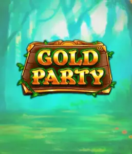 Изображение слота Gold Party от Pragmatic Play, показывающий яркий и веселый мир ирландской тематики с золотыми монетами, веселыми лепреконами и радужными мотивами. В центре кадра виден игровой интерфейс с 5 барабанами и 3 рядами, окруженный зелеными полями и золотыми горшками, создающими атмосферу праздника и волшебства.